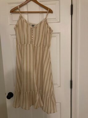 aerie Cream Striped Button-Front Sundress with Pastel Accents
